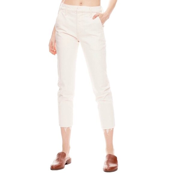 NWT Revolve Mother Jeans Size 26 The Shaker Prep Fray Cropped Denim Cream Preppy - Picture 1 of 16